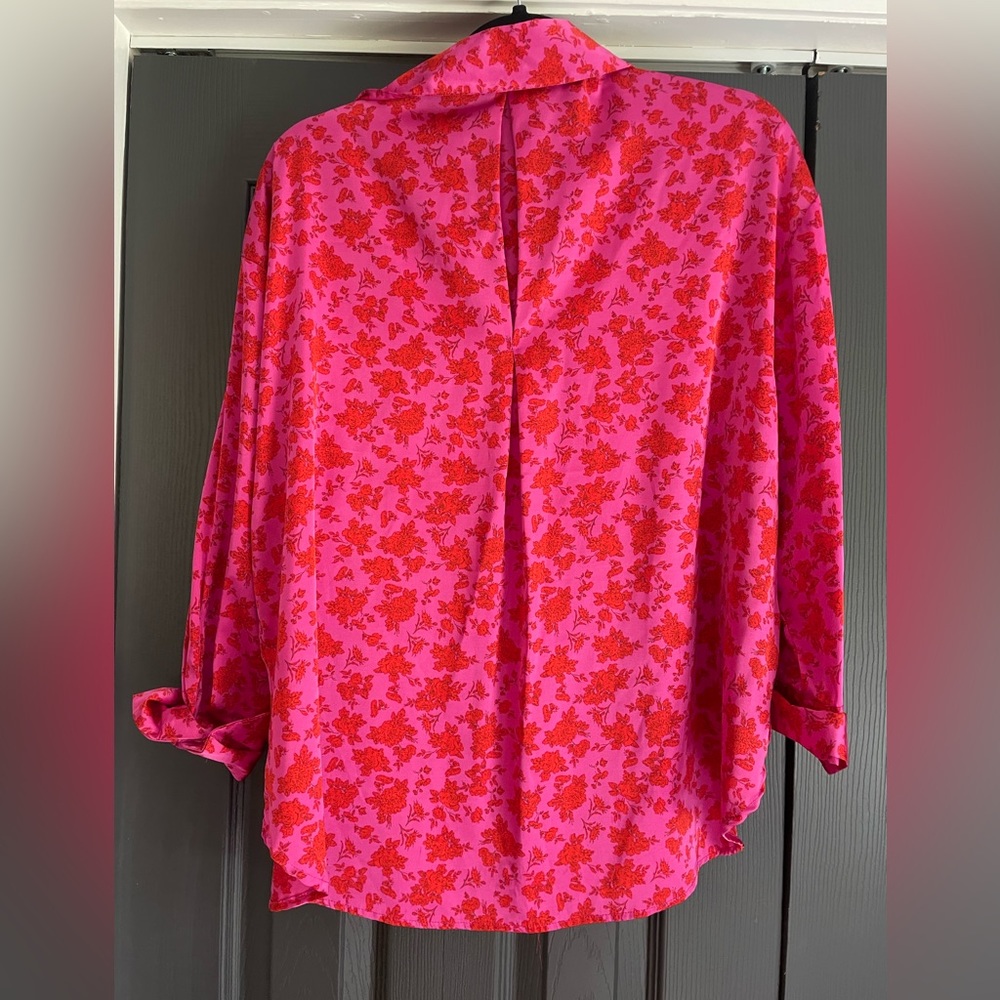 Floral satin button down top - Picture 2 of 2